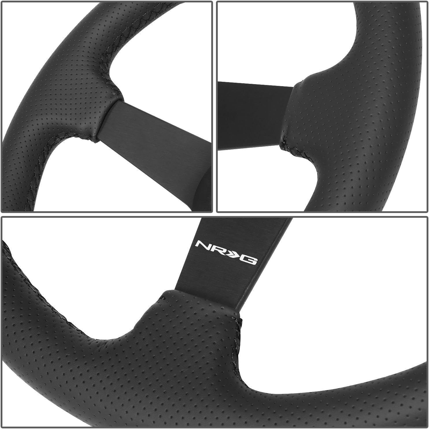 NRG Innovations RST-037MB-BGD-R 350mm Sport Steering Wheel (1.5' deep) Perforated Leather with Goal Digger Black stitching in front - Matte Black Solid Spokes