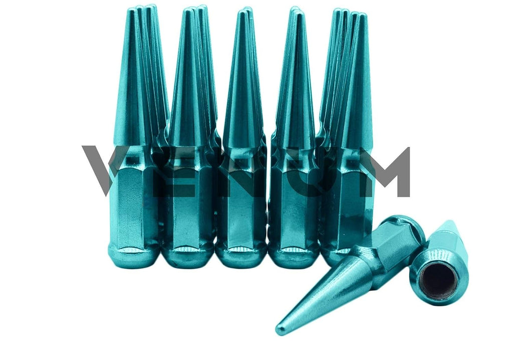 24 Pc Powder Coated Candy Teal Spike Lug Nuts | M14x1.5 | 4.5 inch Tall | 1 Piece Construction | Works/Compatible with 2015-2020 F-150 6x135 MM Bolt Pattern