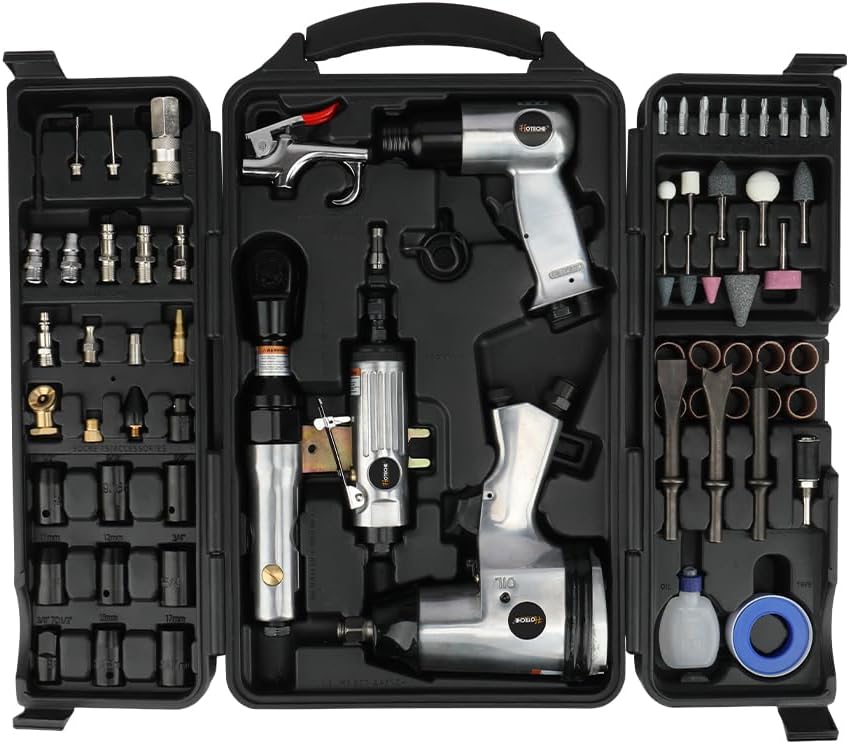 Hoteche 71-Piece Air Tool Kit | 1/2' Single-Hammer Air Impact Wrench (7000RPM), 1/2' Air Ratchet Wrench & Multiple Tools, Blow-Molded Case