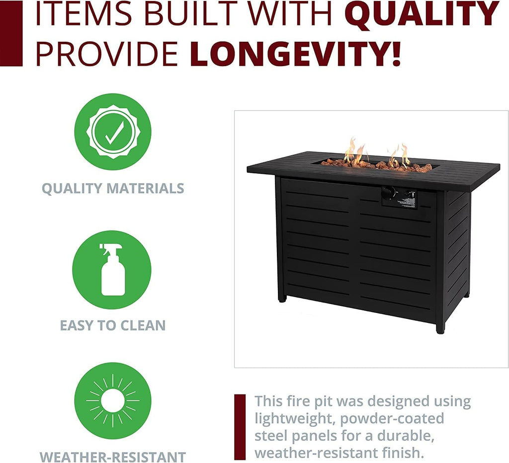 42' Outdoor Propane Fire Pit Table, Patio Rectangular Gas Fire Pit 2 in 1 Coffee Table with Firepit, 50,000 BTU, Waterproof Cover, Powder-Coated Stainless Steel with Lava Rock, CSA Certified