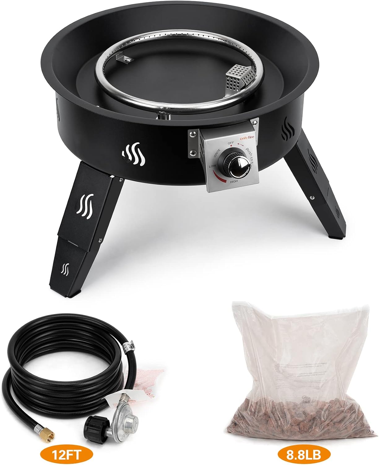 Propane Fire Pit 19' with Foldable Legs, Gas Firepit with Lava Rocks -Portable Smokeless Fireplace for Outside Camping Bonfire Patio Backyard RV Tailgating, FP000