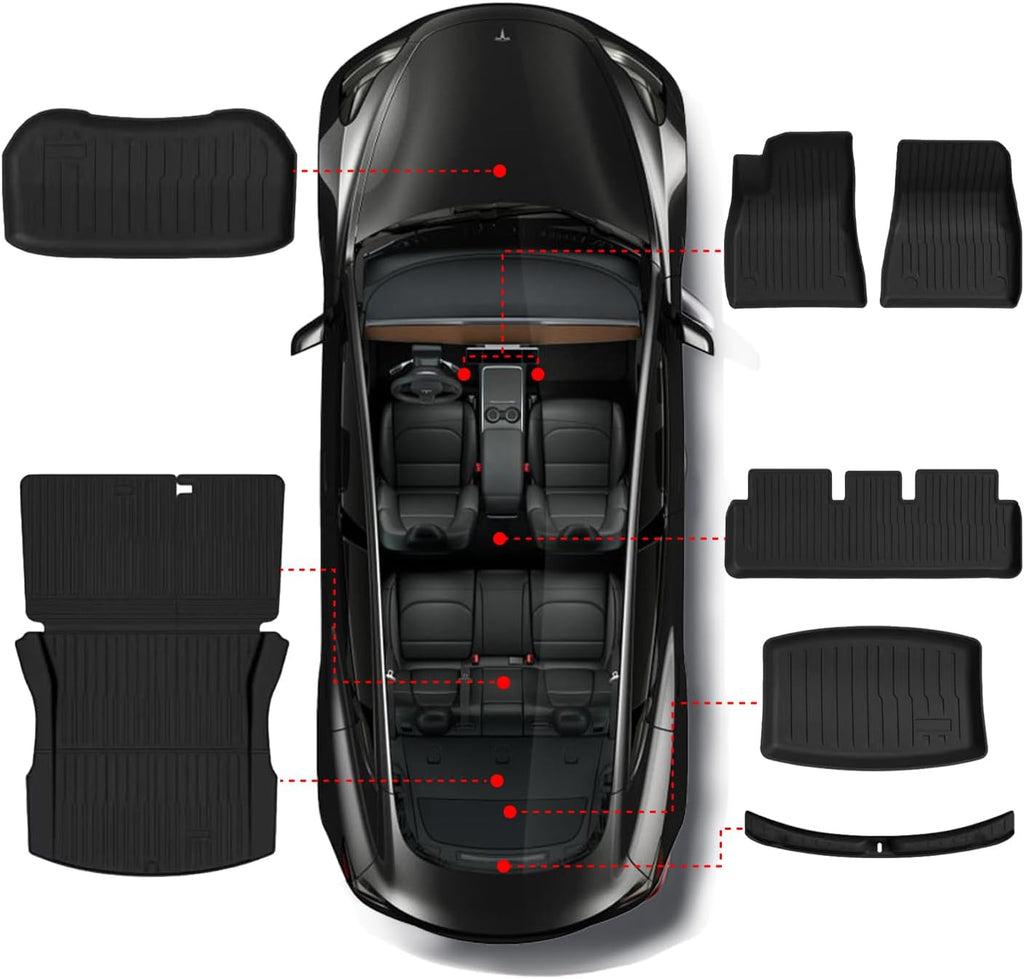Floor Mats Trunk Mat for Tesla Model 3 Highland Sep. 2023-2026, All Weather TPE Floor Liners Backrest Cargo Mat with Trunk Door Sill Protector for Model 3 Highland Accessories 9Pcs