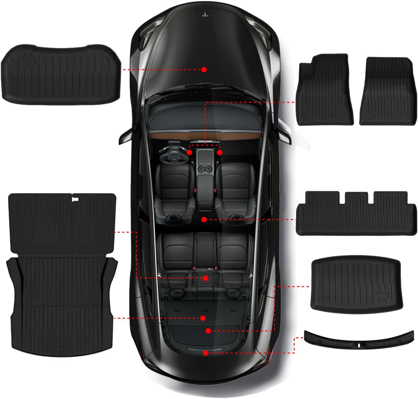 Floor Mats Trunk Mat for Tesla Model 3 Highland Sep. 2023-2026, All Weather TPE Floor Liners Backrest Cargo Mat with Trunk Door Sill Protector for Model 3 Highland Accessories 9Pcs