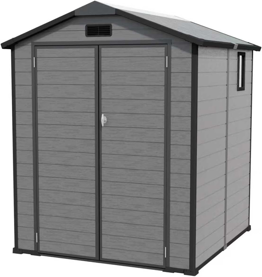 6 × 6 FT Resin Storage Shed, Lockable Plastic Shed with Transparent Top Plate, Two Windows, Floor and Vents for Lawn Mowers and Other Garden Tools Storage Dark Gray
