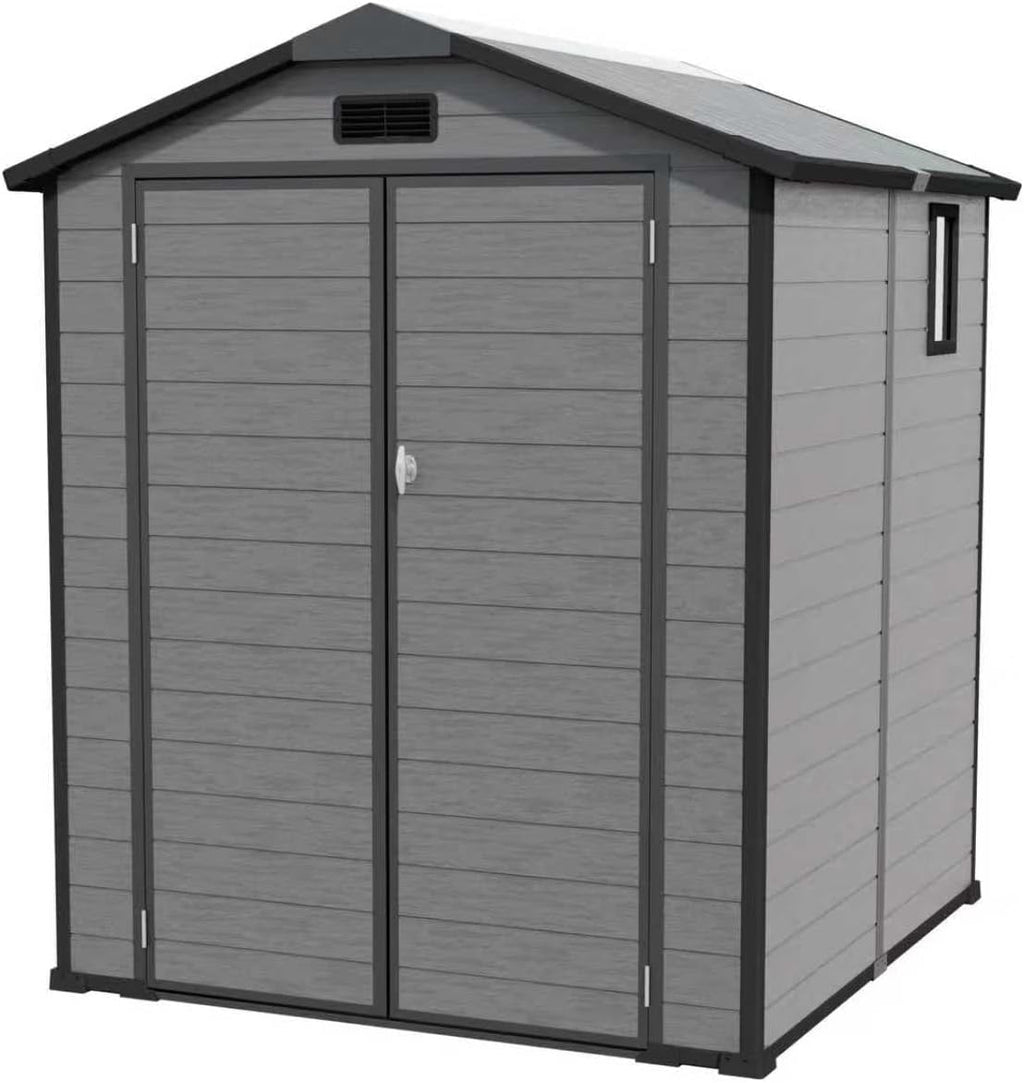 KEIKI 6x6 FT Outdoor Storage Shed Upgraded Polypropylene Frame Resin Cabinet,Sloped Roof with Two-Window and Double Lockable Door for Patio Backyard Tools