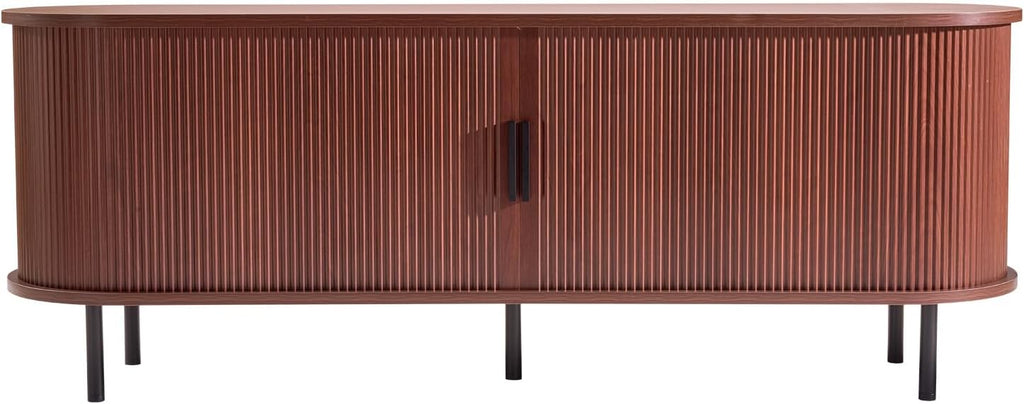 VEVOR Fluted TV Stand for TVs up to 65 inch, Mid-Century Modern Entertainment Center, Boho Media Console with Storage Cabinet & Sliding Tambour Door, Television Stand for Living Room, Bedroom, Walnut