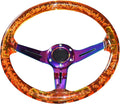 Orange Colorful Universal 350mm/13.8 Inch Car Steering Wheel, Deep Dish 6 Bolt Sports Drifting Steering Wheel with Horn Button and Screws for Passenger Cars