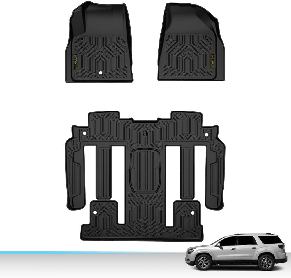 ALLGOOD TPE 3PCS All Weather Car Floor Mats Compatible with Chevy Travers/Buick Enclave/GMC Acadia 2009-2017 (Fit Vehicles with Bucket Seats On 2nd Row Only) Black Floor Liners for Car