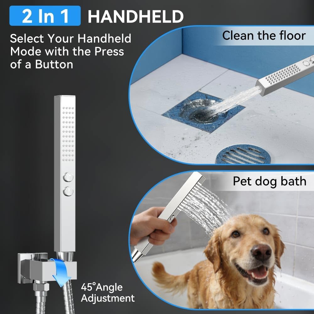Shower System with 6 Body Jets, STARBATH 12 Inch Rainfall Shower and Handheld Spray, Wall Mounted Full Body Shower System Rough-in Mixer Pressure Balance Valve Shower Faucet Set Complete, Chrome
