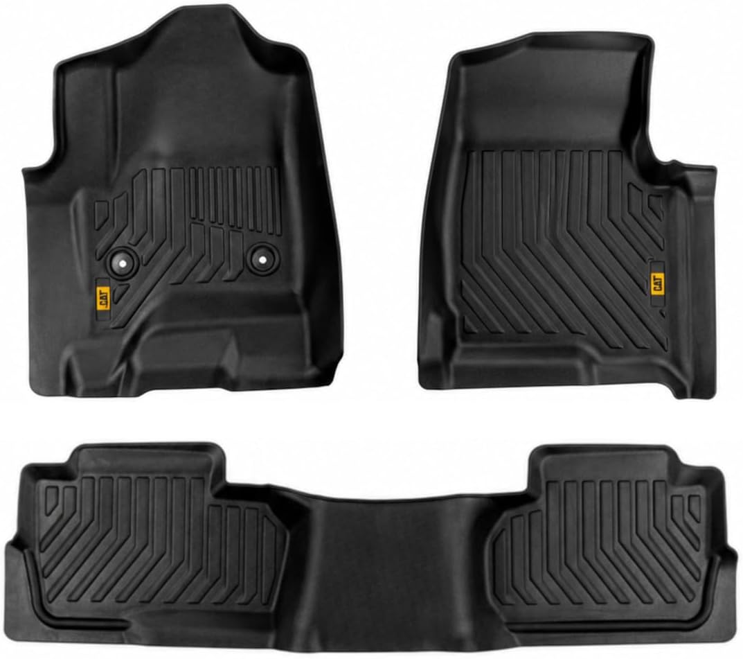 CAT® JustFit™ 3D Custom Fit Floor Mats for Chevy Silverado 1500 Double Cab 2014-2018, Full Set Front & Rear, Heavy Duty Rubber Floor Liners Laser Measured, Silverado Accessories