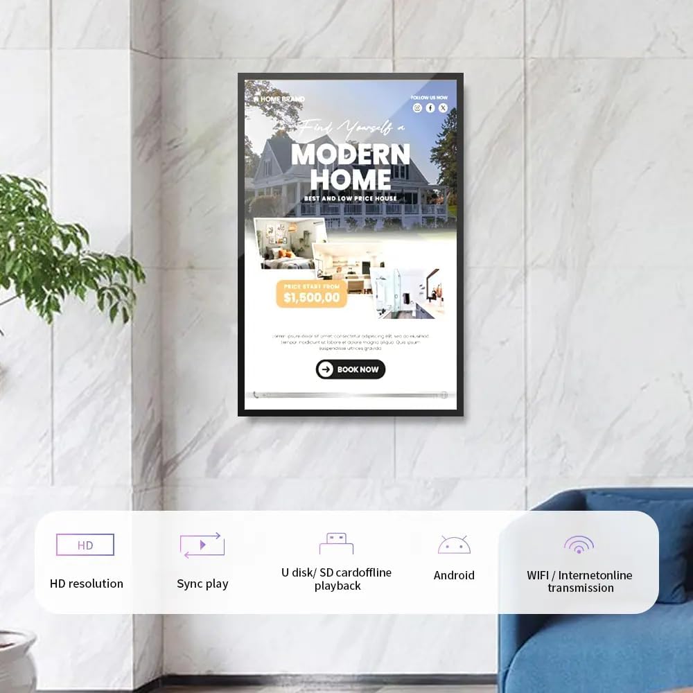75' Indoor Wall-Mount LCD Advertising Kiosk 2K Resolution | Android RK3568 2GB+16GB | Non-Touch/Infrared/Capacitive Touch | CMS Software | VESA Mount