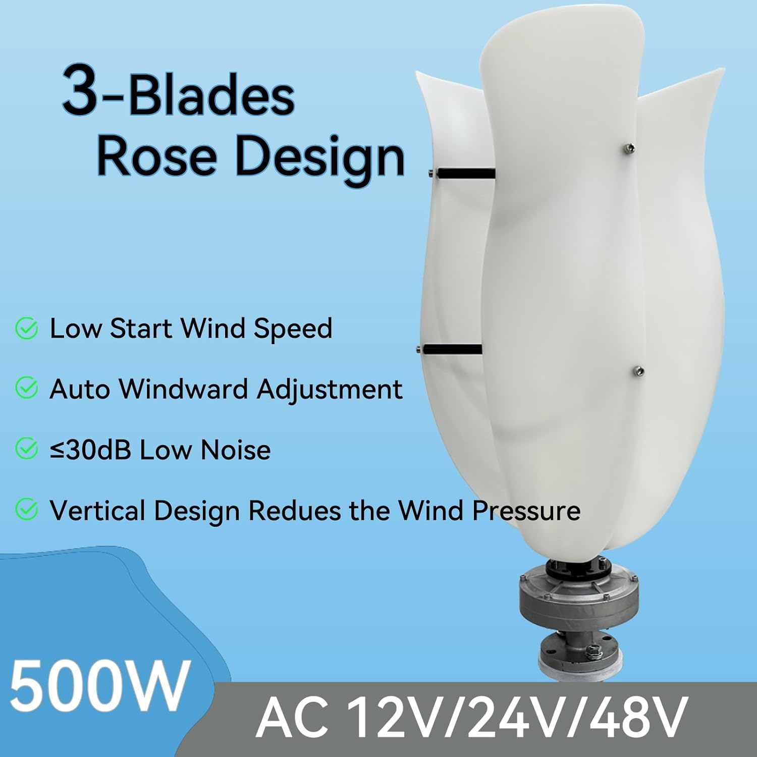 500W Wind Turbine, 3Blader Wind Generator 12V Coreless Maglev Generator with Controller Wind Turbine Generator kit for Home for Hybrid Wind Solar System, Home, Windmill Generator Suit