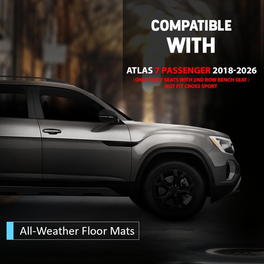ALLGOOD TPE All Weather Car Floor Mats Fit VW Atlas 7 Passenger 2018-2026 5PCS 1st & 2nd & 3rd Row Floor Liners for Car Black
