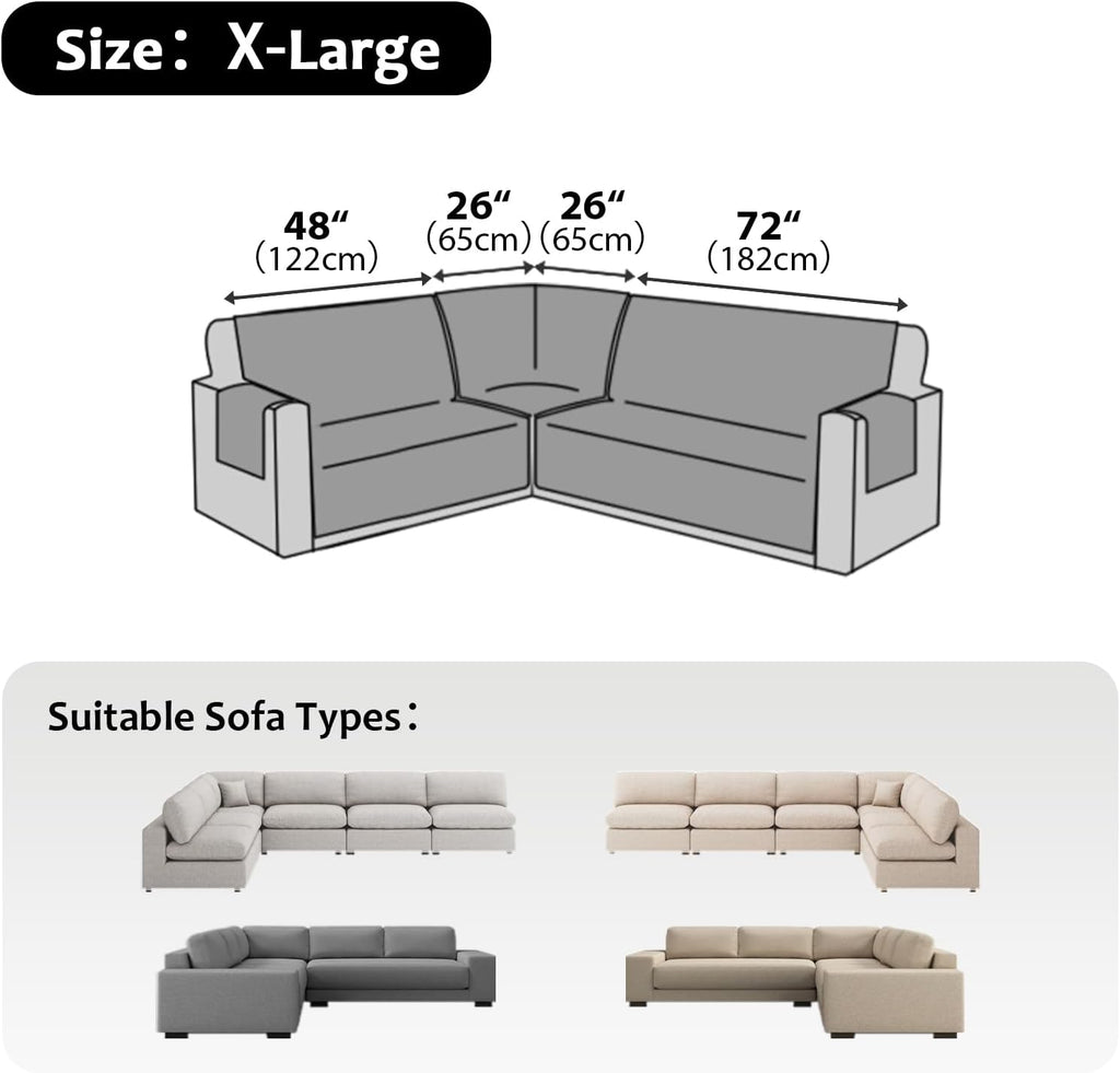 Waterproof Sectional Couch Covers L Shape Sectional Sofa Covers for Pets Washable Non-Slip 6PCS U Shaped Sofa Slipcovers Dog Couch Cover Corner Furniture Protector (X-Large, Beige)