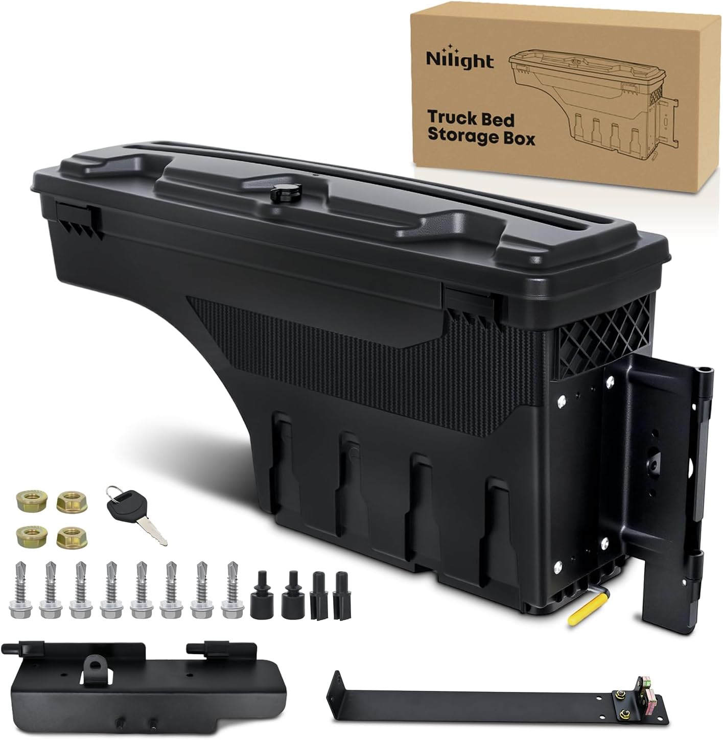 Nilight Truck Bed Tool Box Right Passenger Side Truck Tool Box Fit for Ford F-150 1999-2014 ABS Swing Case Truck Bed Storage Box with Lockable Lid Waterproof Wheel Well Toolbox Black