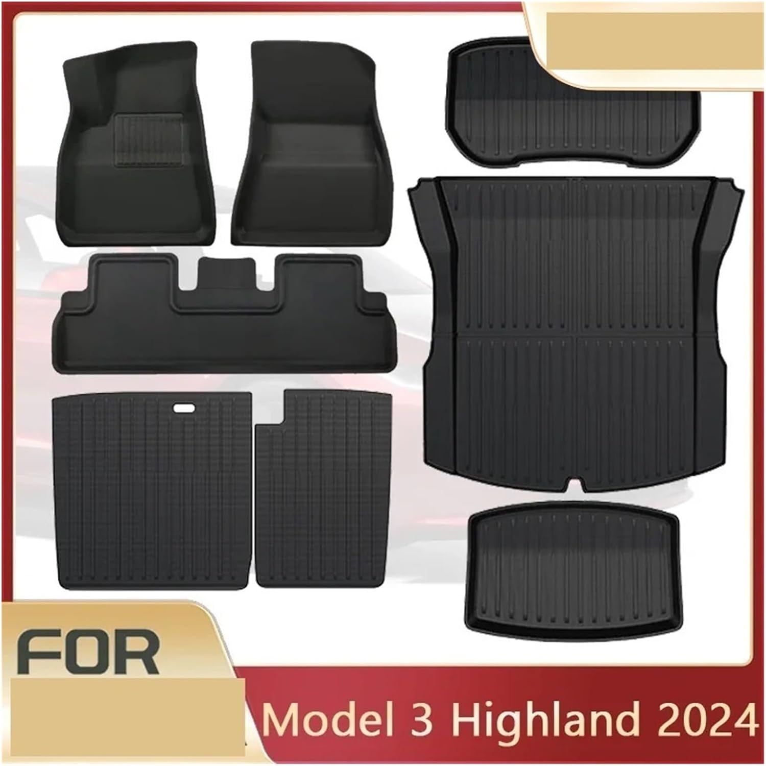 Compatible with Model 3 2024 Highland Cargo Liner Floor Mats Anti-Slip Pads Waterproof Trunk Mat Compatible with Tesla Model 3 2024 Highland Accessories(for 3 5Pcs Seat Mat)