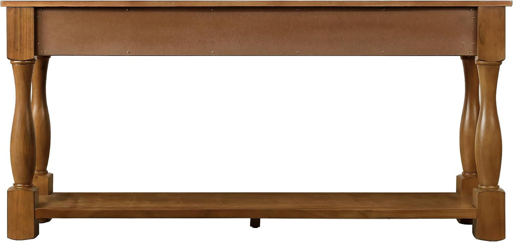 Merax Retro Entryway Table with 4 Drawers, Console Table with Open Storage Shelf for Entryway, Wood Side Table with Thick Legs for Living Room Bedroom, Brown