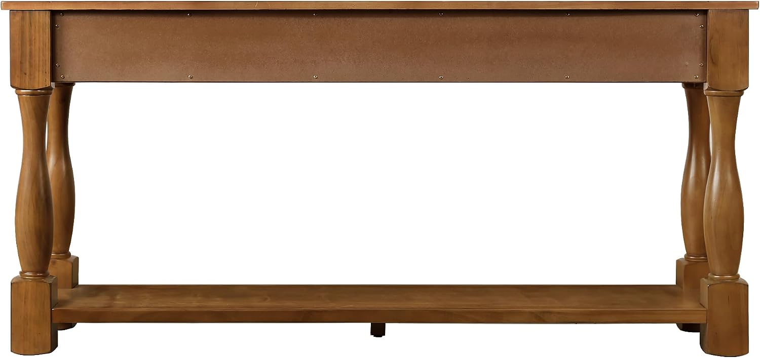Merax Retro Entryway Table with 4 Drawers, Console Table with Open Storage Shelf for Entryway, Wood Side Table with Thick Legs for Living Room Bedroom, Brown