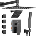 Shower Systems with 4 Body Spray Jets, STARBATH 4 Way 12+6' Rainfall Shower Head with Handheld Combo, Wall Mounted Shower Jets System Shower Faucet Sets Complete, Matte Black
