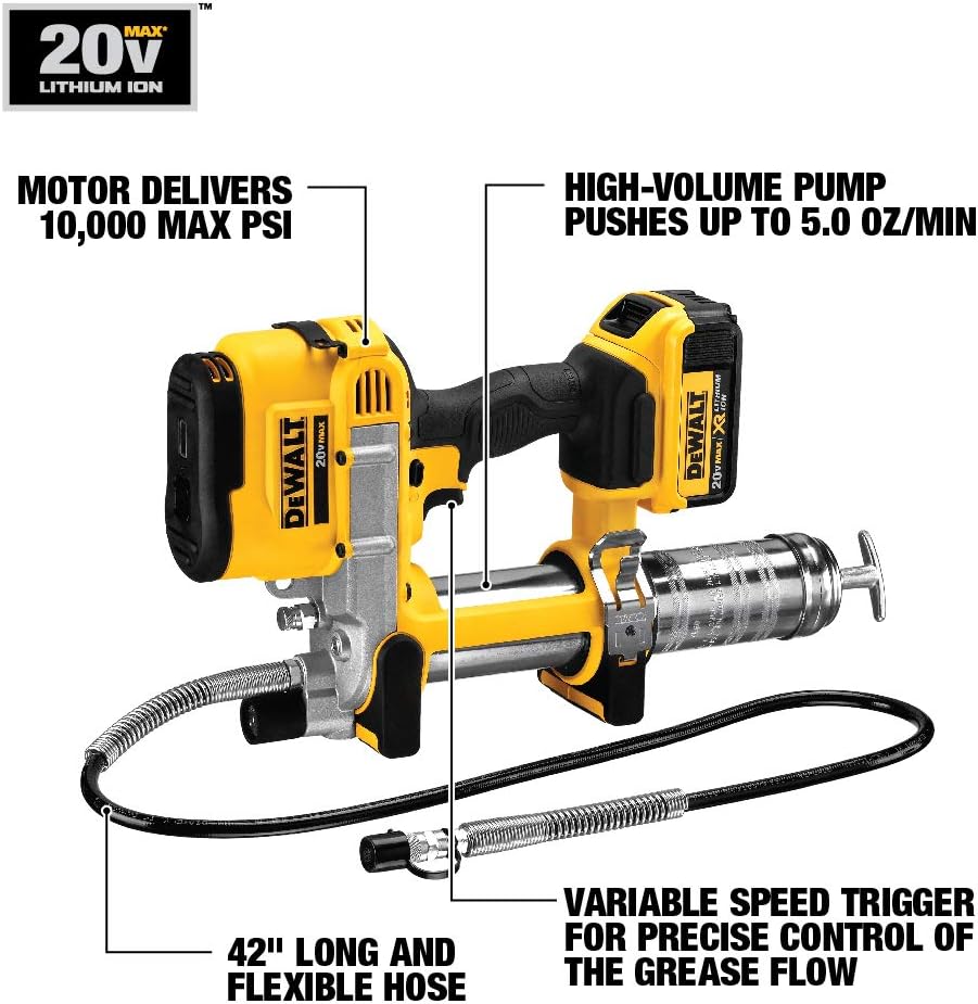 DEWALT 20V MAX Grease Gun Kit, Cordless (DCGG571M1) + DEWALT 20V MAX XR Battery 2-Pack