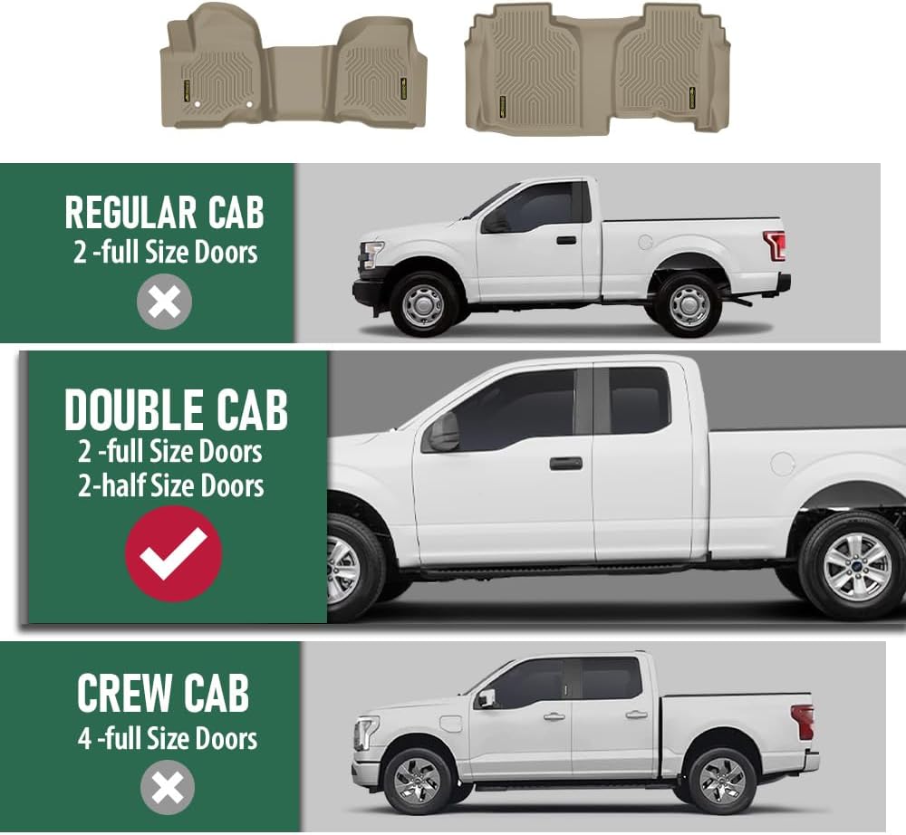 GRAND ORANGE 1st & 2nd Row Beige 2PCS Floor Mats Cargo Liners Fit Chevy Silverado GMC Sierra 1500 Double Cab 2019-2024 TPE All Weather Protection Floor Liners Beige Alfombras para Carro
