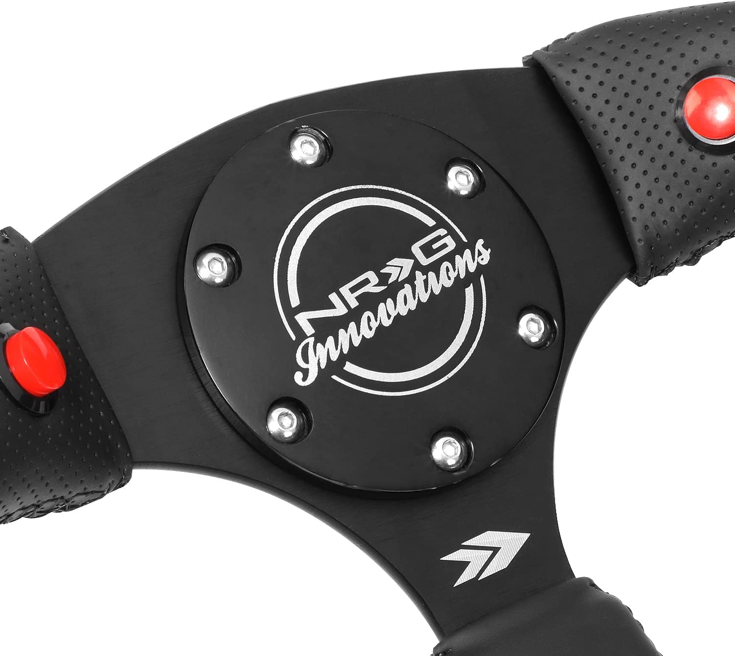 NRG Innovations NRG-RST-023D-R Reinforced Steering Wheel 350mm Sport Leather Racing (2.5' Deep) Comfort Grip, 4mm Matte Black Spoke with Leather Finish and Dual Button