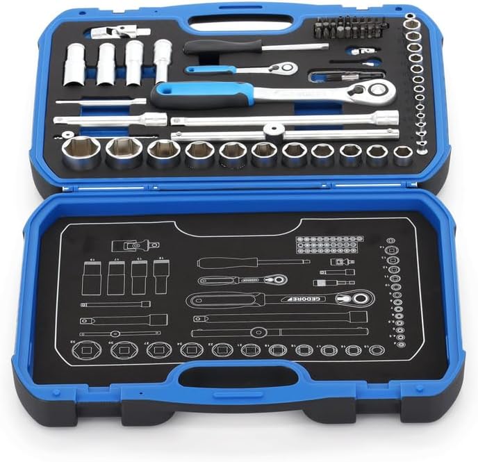 GEDORE 69-piece Socket spanner set, 1/4' + 1/2', Tool, Sockets ratchet bits, for carmotive, 19 BMC 20, Blue