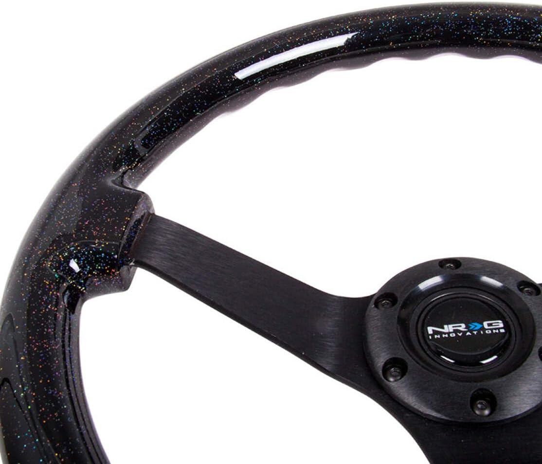 NRG Innovations NRG-RST-036BSB-BK Reinforced Steering Wheel - Classic Black Sparkled Wood Grain Wheel (3' Deep, 4mm), 350mm, 3 Solid Spoke Center in Black