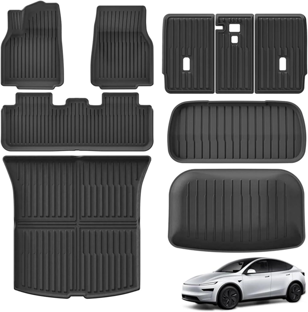 TPE Floor Mats Cargo Liner All Weather Trunk Mats Floor Liner Backrest Mats Compatible with Tesla Model Y Launch 2025 Juniper 2025(Red)