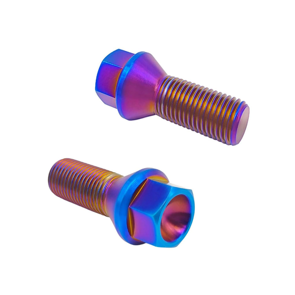 20 PCS RISON-Titanium M12/M14x1.5 Lug Bolts Shank 6AL4V Aerospace Grade Cone Seat Titanium Colorful Wheel Lug Bolts (M14x1.5x28mm, Burnt Blue)