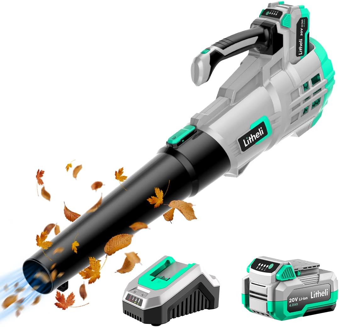 Litheli 20V Cordless Leaf Blower & Snow Shovel Combo, Battery Powered Outdoor Cleaning Tools Kit, 350 CFM 85 MPH Blower + 12-Inch Snow Thrower, 2×4.0Ah Li-ion Batteries & 2 Fast Chargers Included