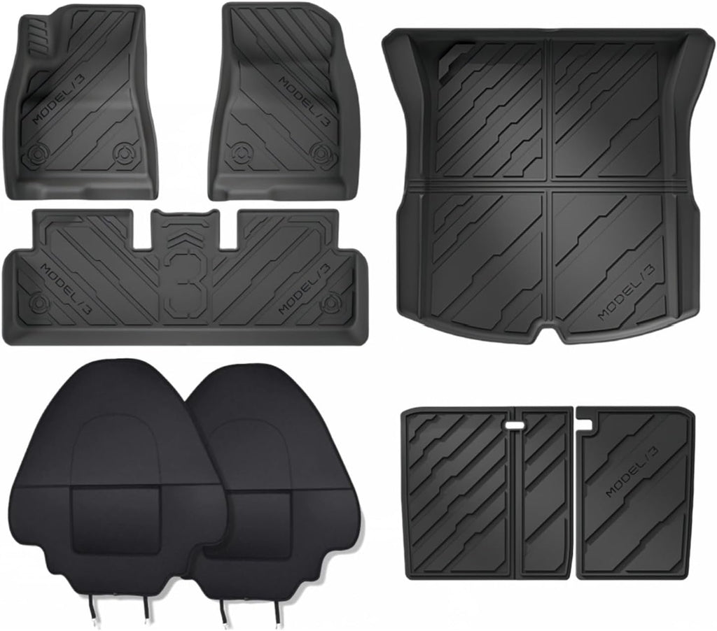 TPE Floor Mats for Tesla Model 3 2024 Highland All Weather Cargo Liner Frunk Trunk Backseat Protector Pad(6pcs Floor mat)