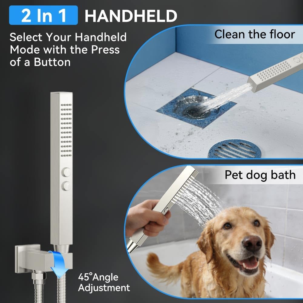Brushed Nickel Shower System with Body Jets, STARBATH 12 Inch Rainfall Shower and Handheld Spray, Wall Mounted Full Body Shower System Rough-in Mixer Pressure Balance Valve Shower Faucet Set Complete