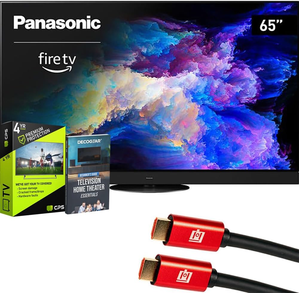 Panasonic TV-65Z95AP Z95 65-inch OLED 4K UHD Smart Fire TV (2024) Bundle with 4 YR CPS Enhanced Protection, 2X 4K HDMI Cable & Deco Gear Complete Home Theater Beginner's Guidebook