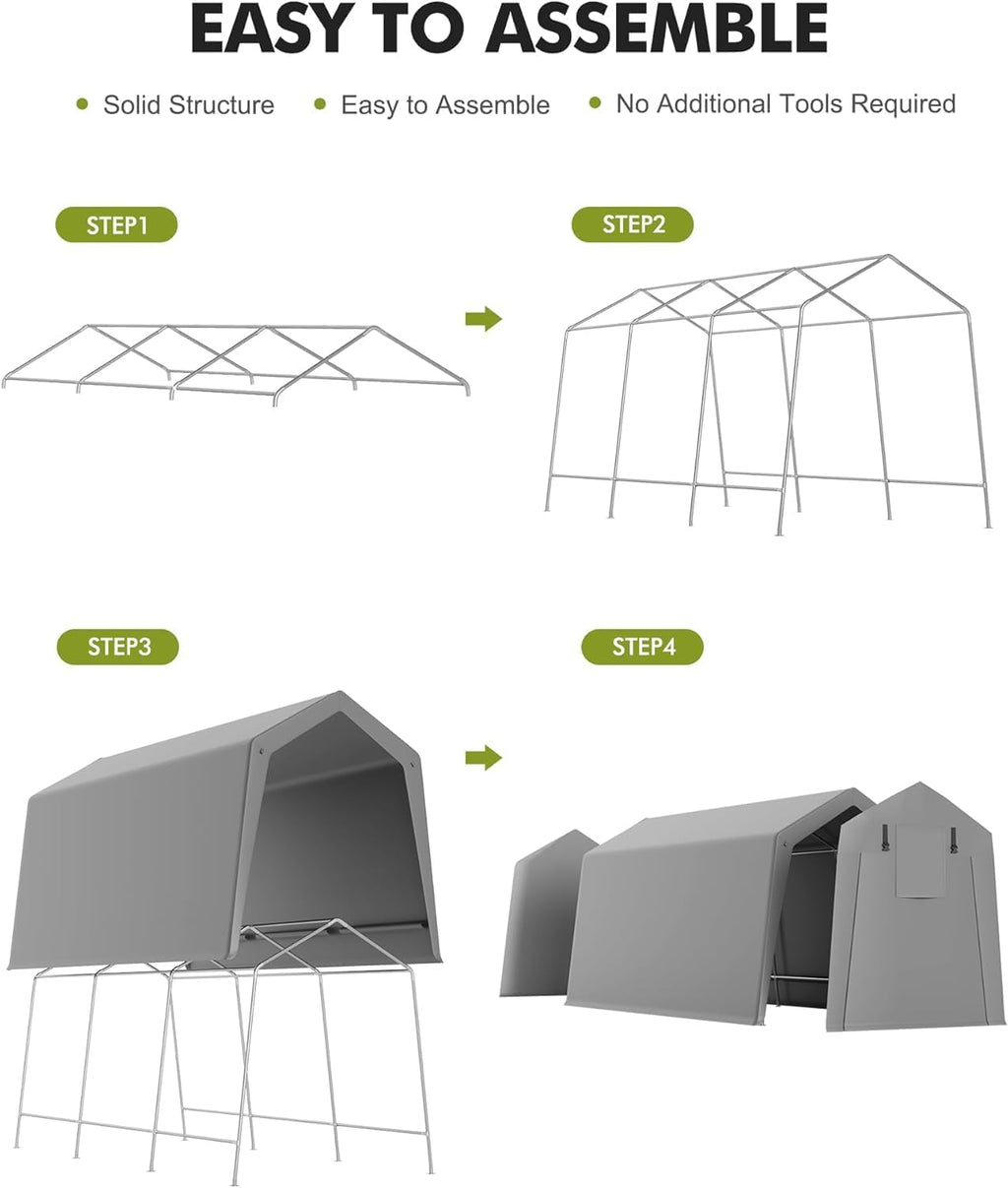Shelter Logic 7 x 15 ft Carport Storage Shed - Heavy Duty Waterproof Tarp, 2 Roll-up Zipper Doors, Ideal for Motorcycle, Bike, Garden Tools, Firewood, Durable and Reliable Protection