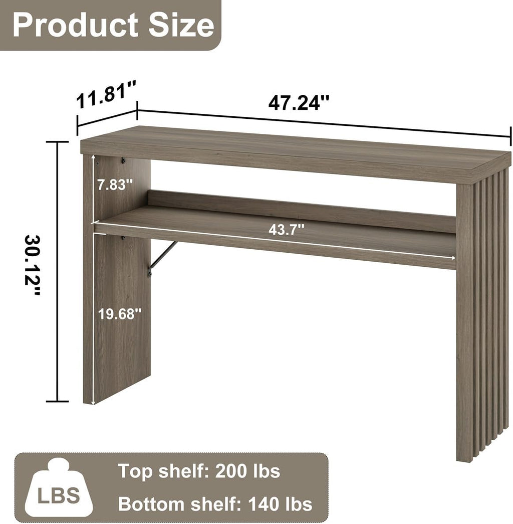 BON AUGURE Sofa Console Table, Wood Entryway Table, Grey Behind Couch Tables with Open Storage, Modern Narrow Hallway Tables (Greige Oak, 47 Inches)