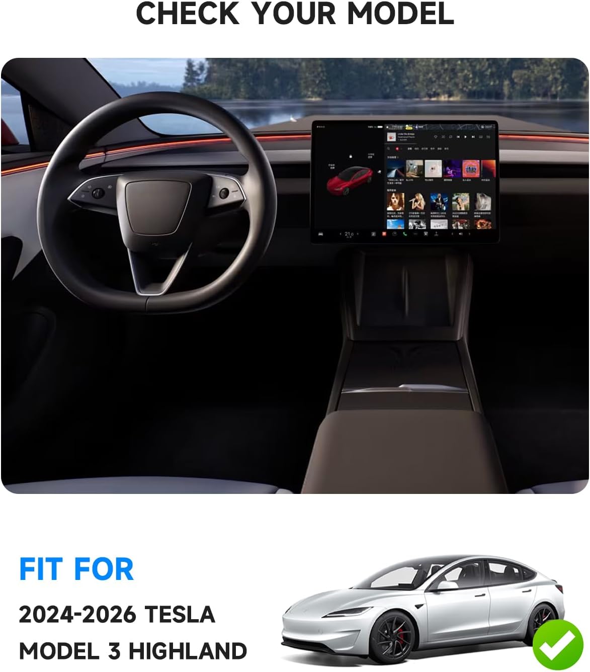 DORENA Floor Mats with Carpets for 2024 2025 2026 Tesla Model 3 Highland Double Layer All Weather TPE Removable Floor Liners Set of 6 (Black)