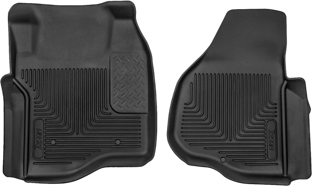 Husky Liners X-act Contour Floor Mats | Fits 2011-2016 Ford F-250/F-350 Crew CAB & SUPERCAB ONLY w/Out Drivers Side Foot Rest Vehicle or Manual Transfer Case Shifter | Front Row, 2-pc Black - 53301