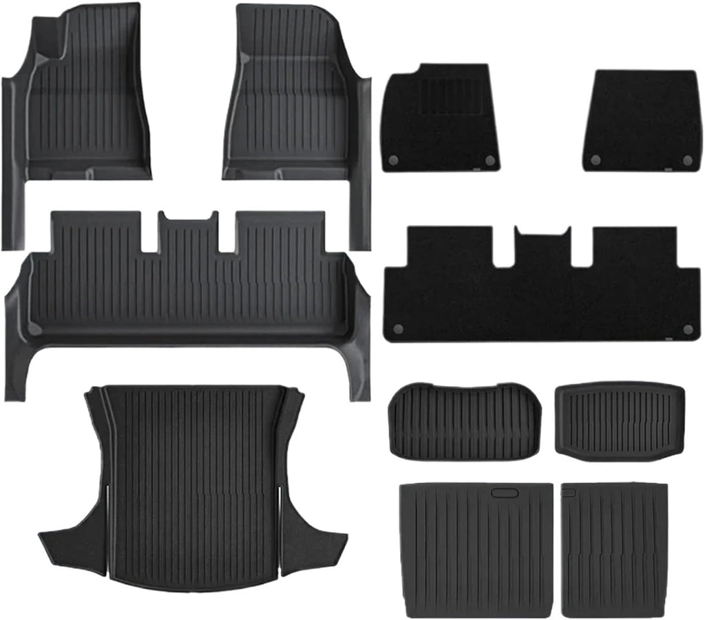 Full Cover Floor Mat with Door Sill Protector All Weather TPE Anti-Slip Floor Trunk Mats Cargo Liner Compatible for Tesla Model 3 Highland(DL-Mats 11pcs)