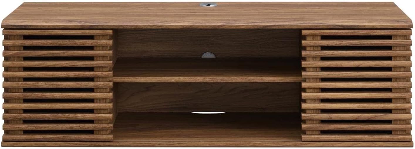 Modway Render 46' Mid-Century Modern Wall Mount Media Console TV Stand, 46 Inch, Walnut