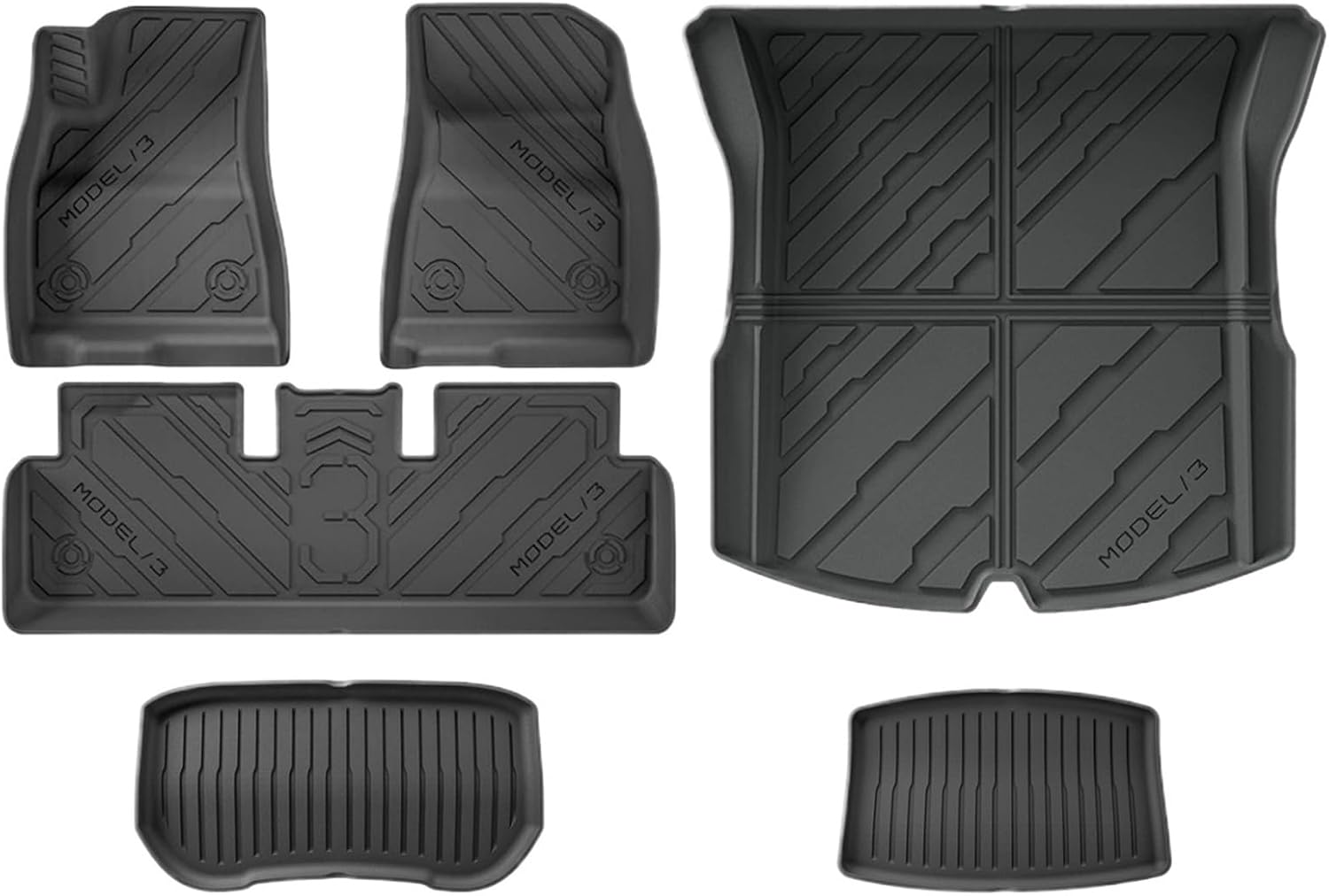 for Tesla Model 3 Highland 2024 2025+ TPE Floor Mats & Cargo Liner, 3D Cyber Style Waterproof Anti-Slip Trunk Mat Backrest(6PCS LHD Set)