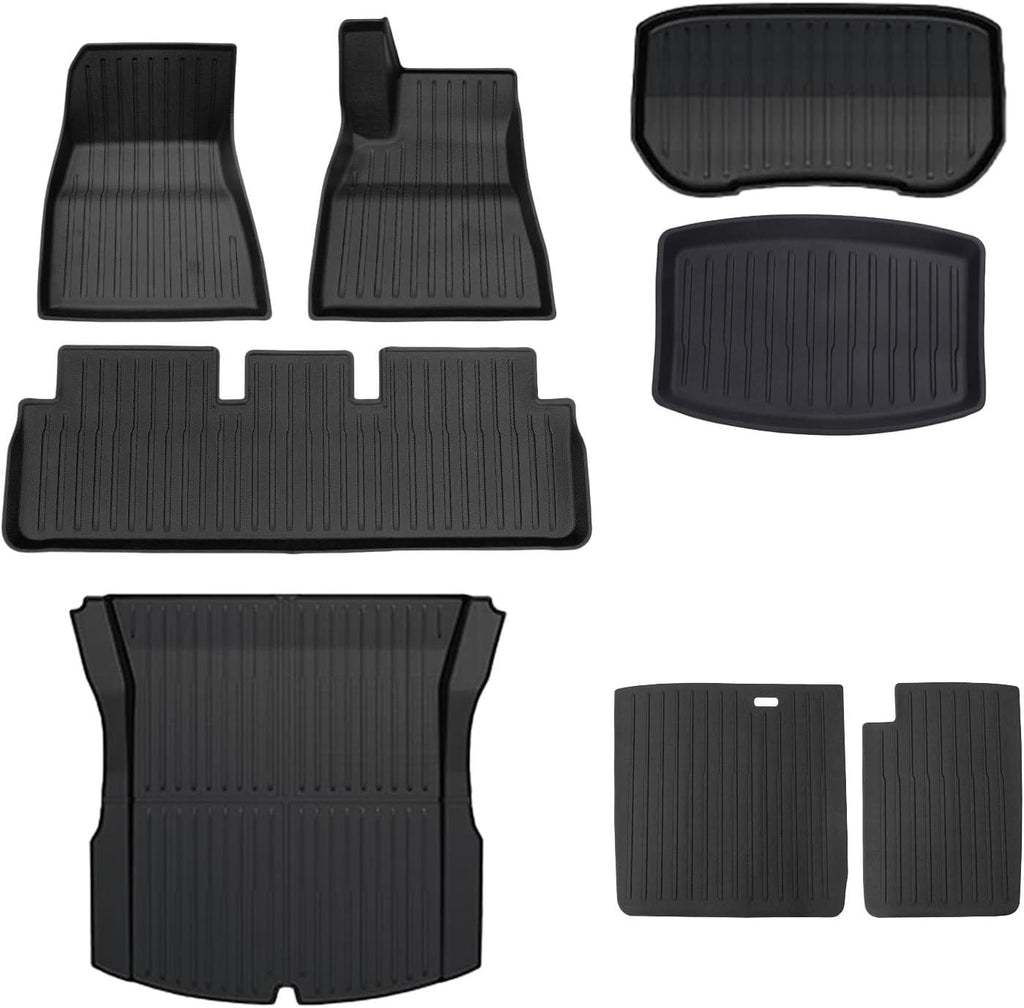 TPE Floor Mats Cargo Liner Compatible with Tesla Model 3 Highland 2024 All Weather Waterproof Anti-Slip Trunk Mats TPE Floor Liners(8PCS RHD)
