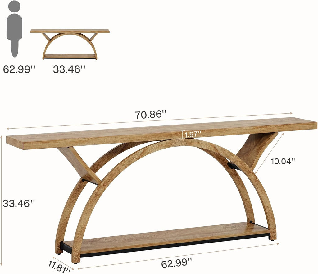 Tribesigns 70.87' Console Table, Industrial Sofa Table Behind Couch with 2 Tiers of Storage Shelves for Living Room, Hallway, Entrance, Foyer (Light Brown)