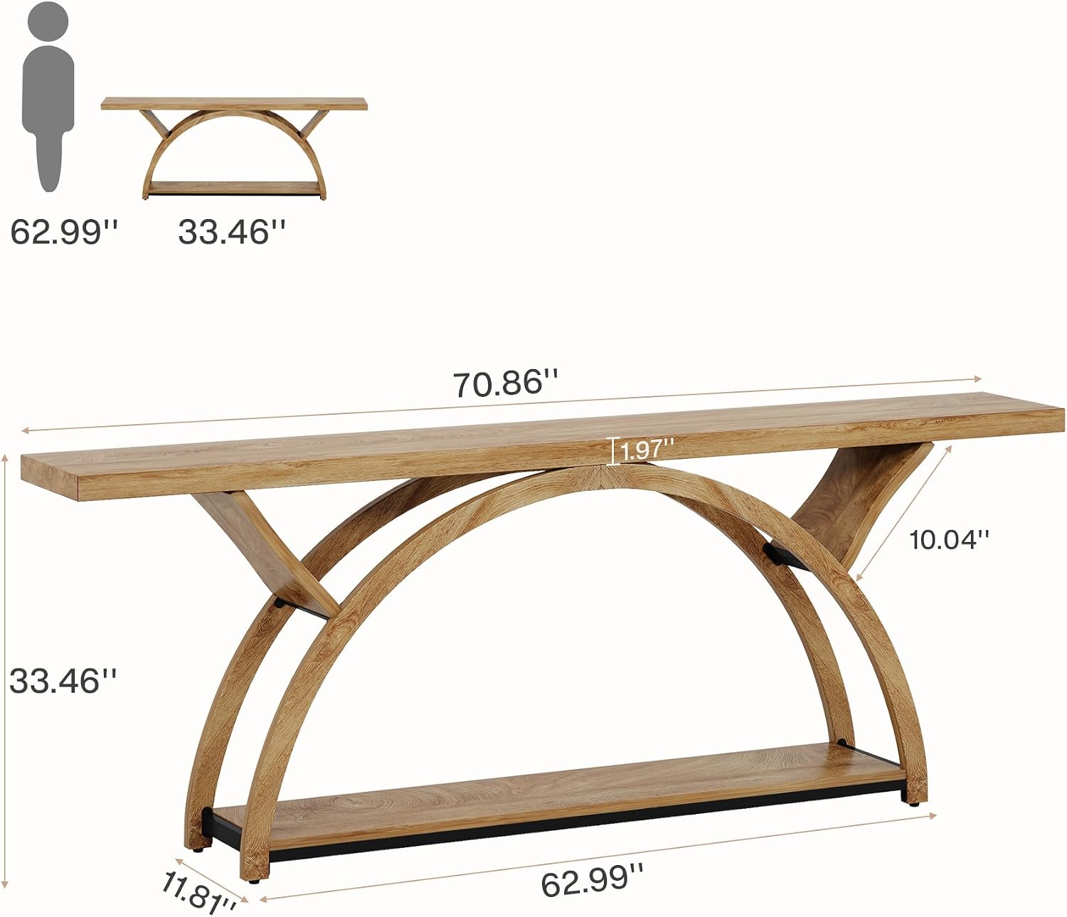 Tribesigns 70.87' Console Table, Industrial Sofa Table Behind Couch with 2 Tiers of Storage Shelves for Living Room, Hallway, Entrance, Foyer (Light Brown)