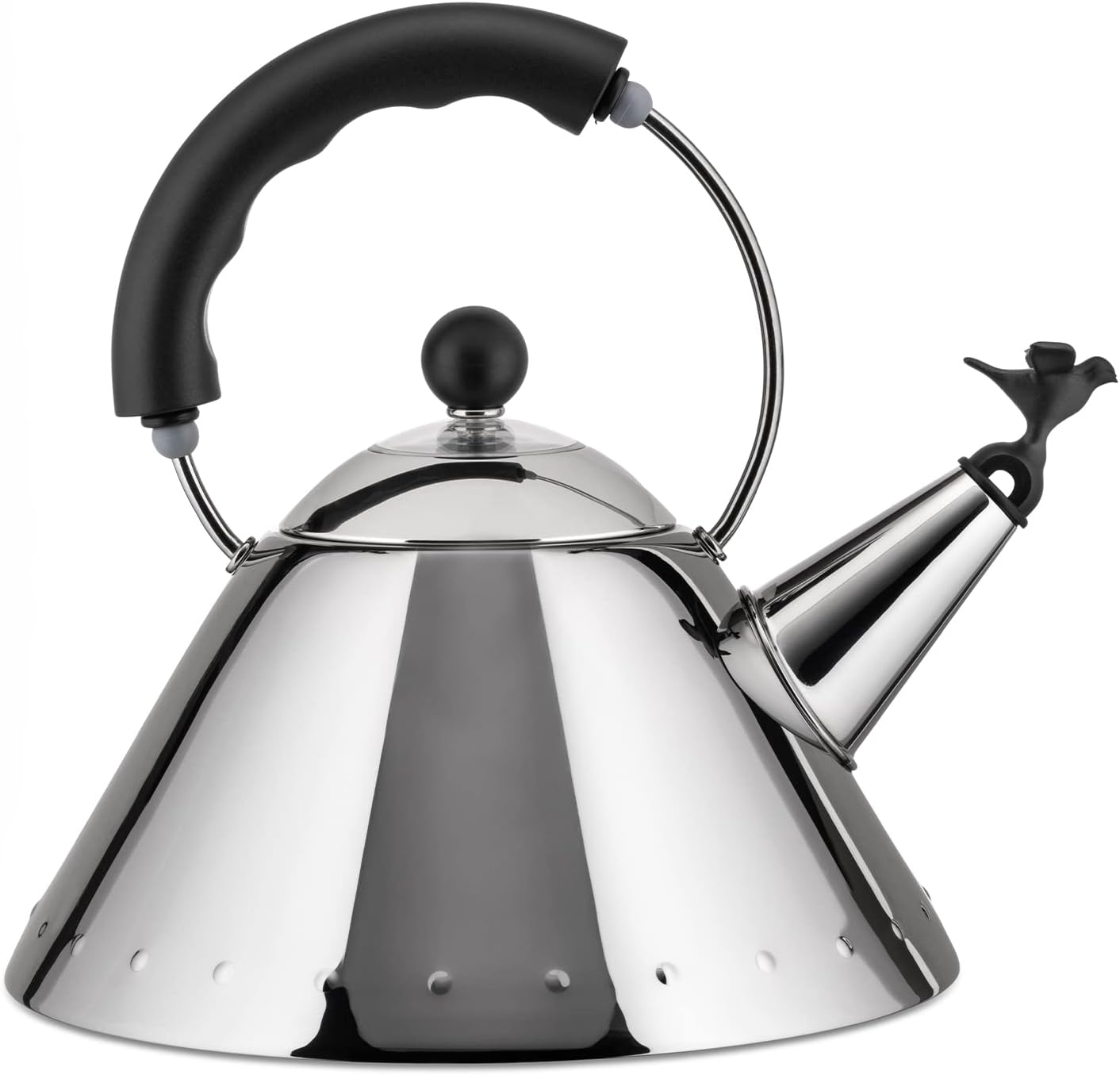 Alessi 9093 B - Design Kettle with Handle and Bird-Shaped Whistle, Stainless Steel and PA, Black