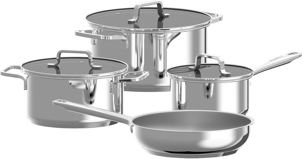 BergHOFF Helix set of 7 Cookware Set With Glass Lids Recycled 18/10 Stainless Steel Induction Pots and Pans Scratch-resistant Oven Safe