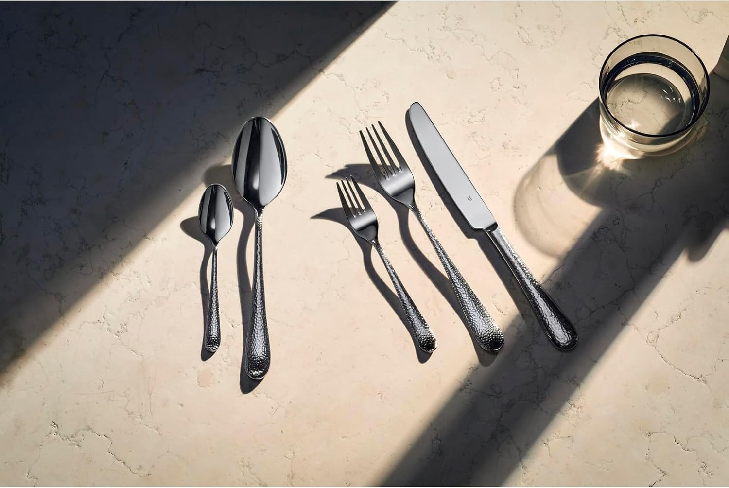WMF Sitello Cutlery Set for 6 People, Cromargan, 30-Piece Monobloc Knife, Cromargan Polished Stainless Steel, Hammer Strike, Ergonomic, Shiny, Dishwasher Safe, Silver