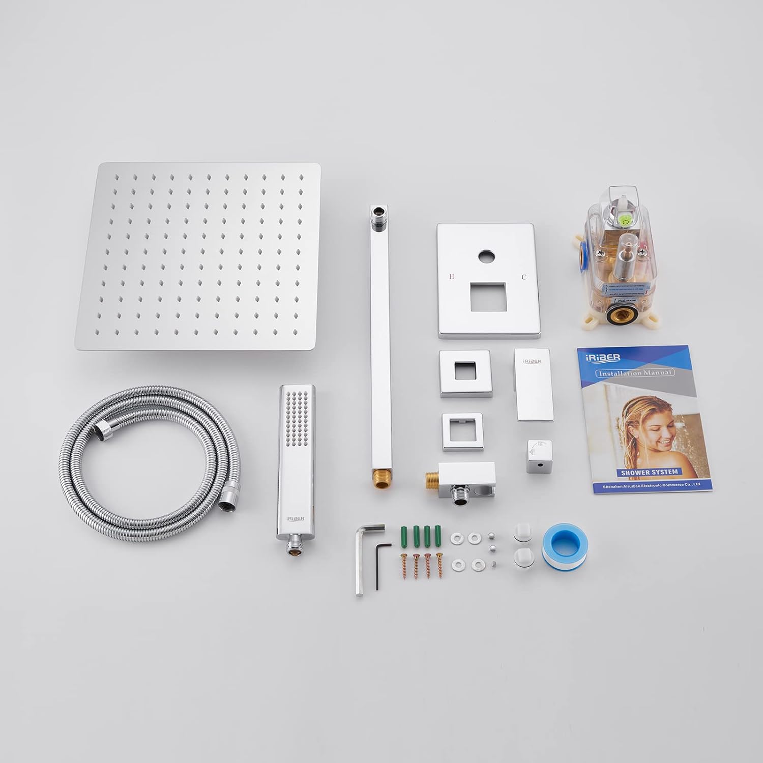Iriber Chrome Shower System 10 Inch High Pressure Rainfall Shower Head and Shower Faucet Combo Set