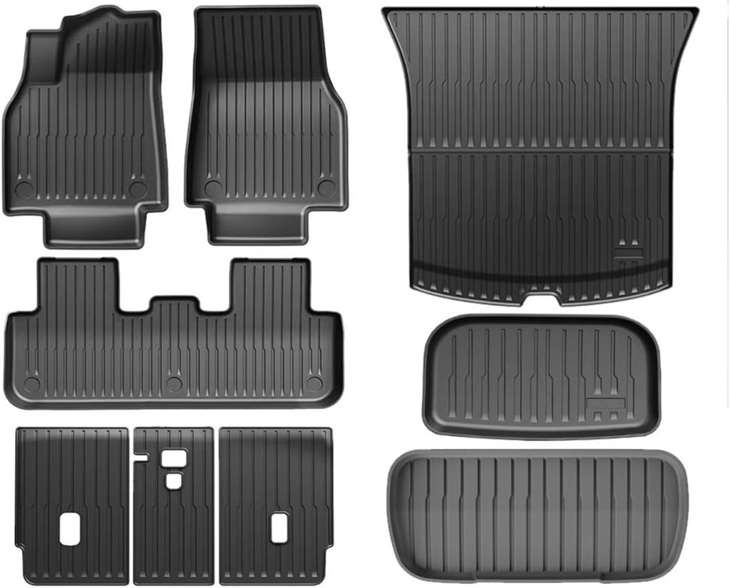 Compatible with Tesla Model Y Launch 2025+ Juniper 2025+ TPE Floor Mats & Cargo Liner, All Weather Trunk Mats Floor Liner Backrest Mats(Black one Set,Left Hand Drive)