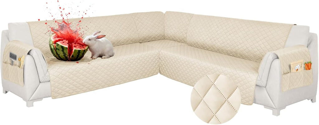 Waterproof Sectional Couch Covers L Shape Sectional Sofa Covers for Pets Washable Non-Slip 6PCS U Shaped Sofa Slipcovers Dog Couch Cover Corner Furniture Protector (Large, Beige)